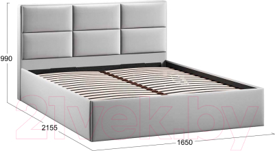Двуспальная кровать ТриЯ Стелла Тип 1 c ПМ и заглушиной 160x200 (велюр Confetti Silver)