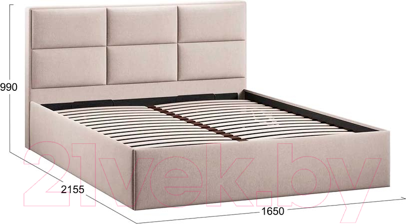 Двуспальная кровать ТриЯ Стелла Тип 1 c ПМ и заглушиной 160x200 (велюр мокко светлый) — фото 4