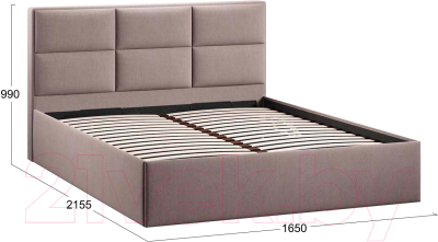 Двуспальная кровать ТриЯ Стелла Тип 1 c ПМ и заглушиной 160x200 (велюр мокко темный)
