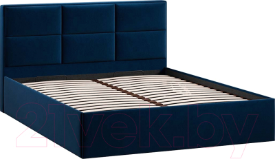 Двуспальная кровать ТриЯ Стелла Тип 1 c ПМ и заглушиной 160x200 (микровелюр Wellmart Blue)