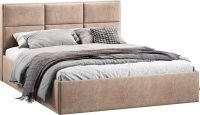 Двуспальная кровать ТриЯ Стелла Тип 1 c ПМ и заглушиной 160x200 (микровелюр Wellmart Dark Beige) - 