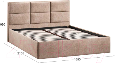 Двуспальная кровать ТриЯ Стелла Тип 1 c ПМ и заглушиной 160x200 (микровелюр Wellmart Dark Beige)