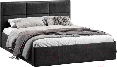 Двуспальная кровать ТриЯ Стелла Тип 1 c ПМ и заглушиной 160x200 (микровелюр Wellmart Graphite)