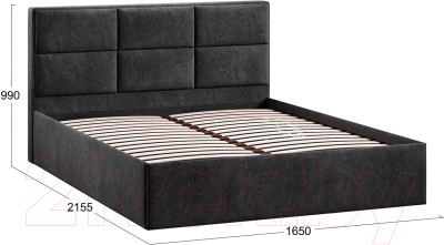 Двуспальная кровать ТриЯ Стелла Тип 1 c ПМ и заглушиной 160x200 (микровелюр Wellmart Graphite)
