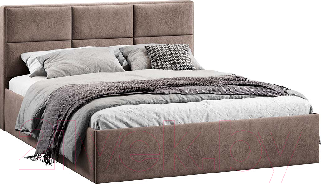 Двуспальная кровать ТриЯ Стелла Тип 1 c ПМ и заглушиной 160x200 (микровелюр Wellmart Latte) — фото 1