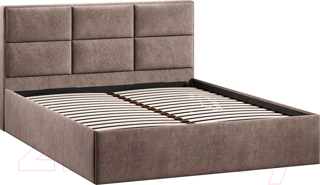 Двуспальная кровать ТриЯ Стелла Тип 1 c ПМ и заглушиной 160x200 (микровелюр Wellmart Latte) — фото 2