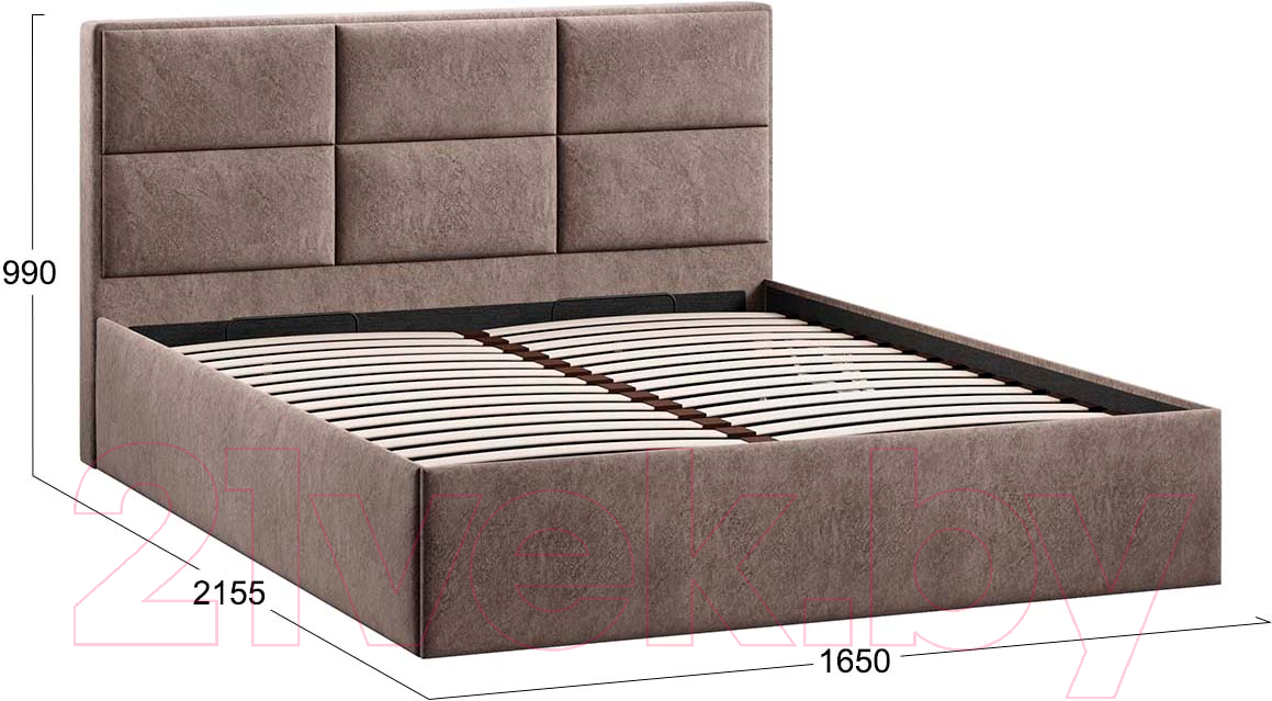 Двуспальная кровать ТриЯ Стелла Тип 1 c ПМ и заглушиной 160x200 (микровелюр Wellmart Latte) — фото 4