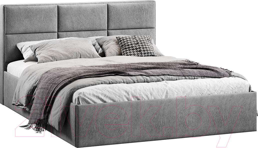 Двуспальная кровать ТриЯ Стелла Тип 1 c ПМ и заглушиной 160x200 (микровелюр Wellmart Silver) — фото 1