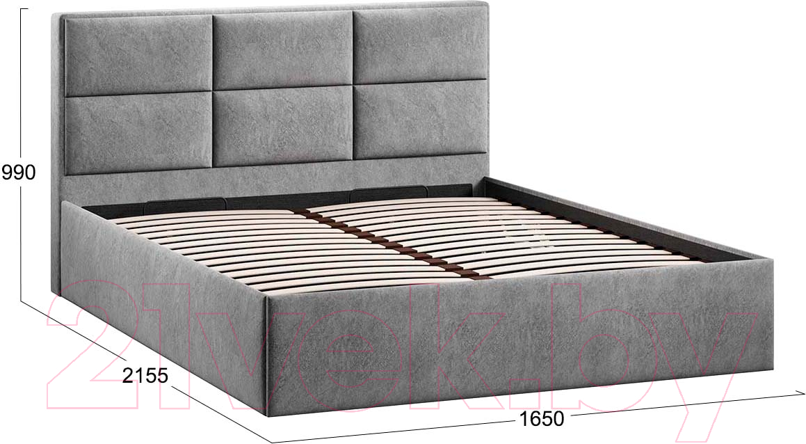 Двуспальная кровать ТриЯ Стелла Тип 1 c ПМ и заглушиной 160x200 (микровелюр Wellmart Silver) — фото 4