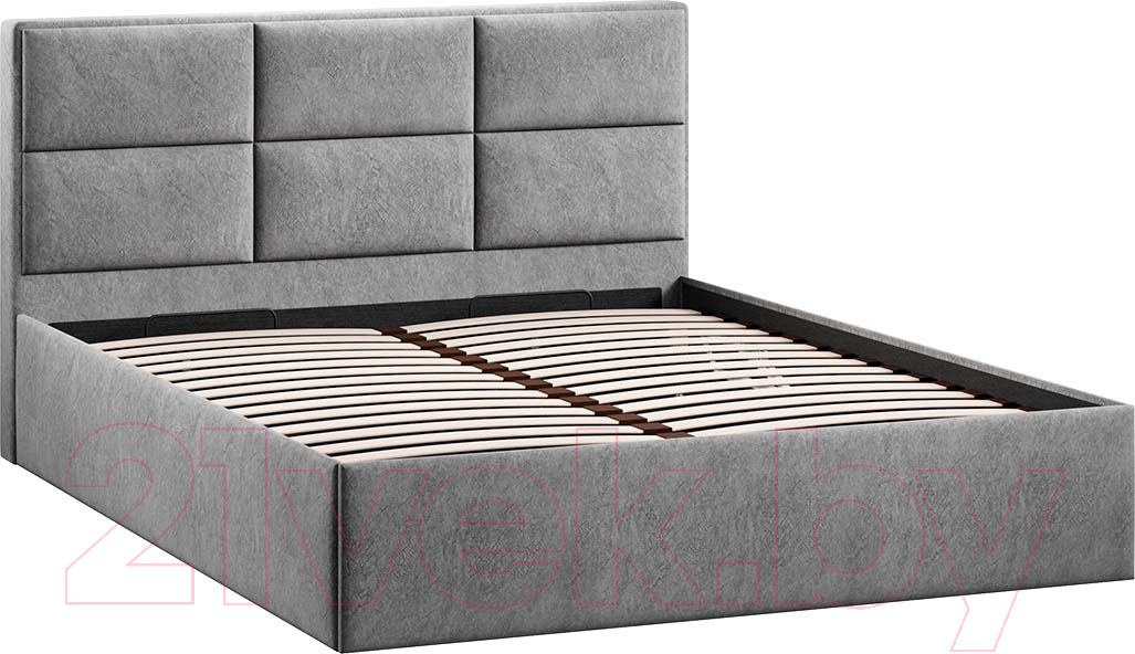 Двуспальная кровать ТриЯ Стелла Тип 1 c ПМ и заглушиной 160x200 (микровелюр Wellmart Silver) — фото 2