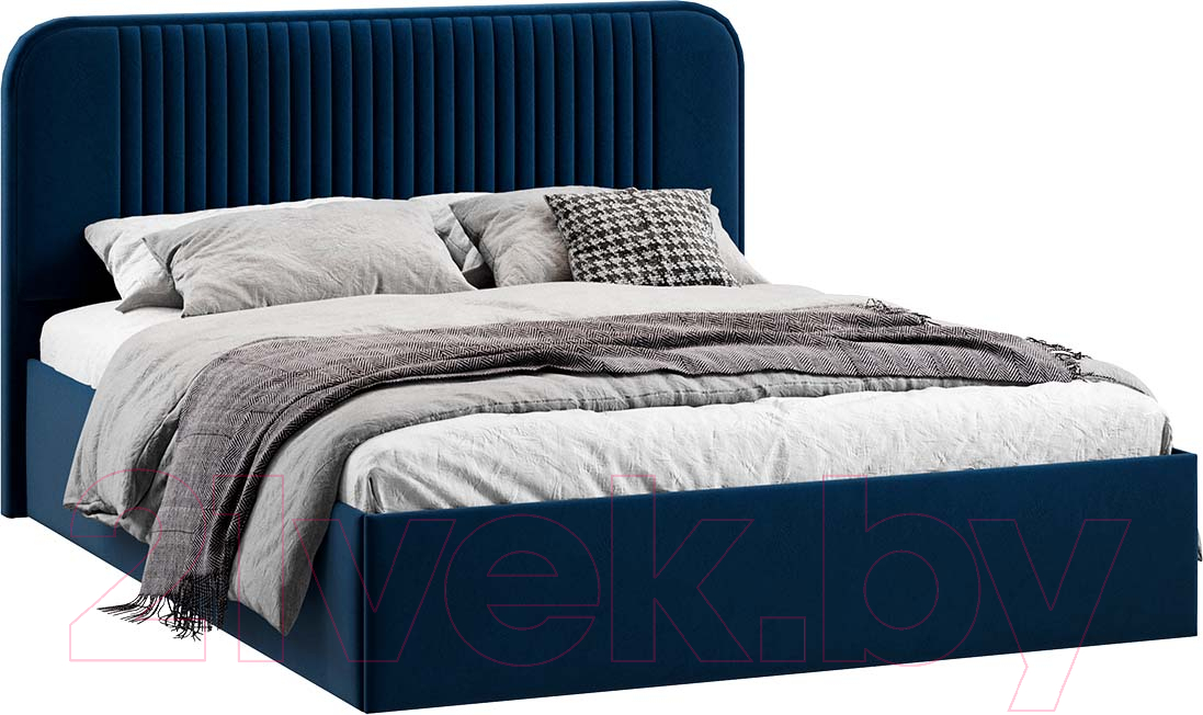 Двуспальная кровать ТриЯ Тиффани Тип 1 c ПМ 160x200 (микровелюр Wellmart Blue) — фото 1