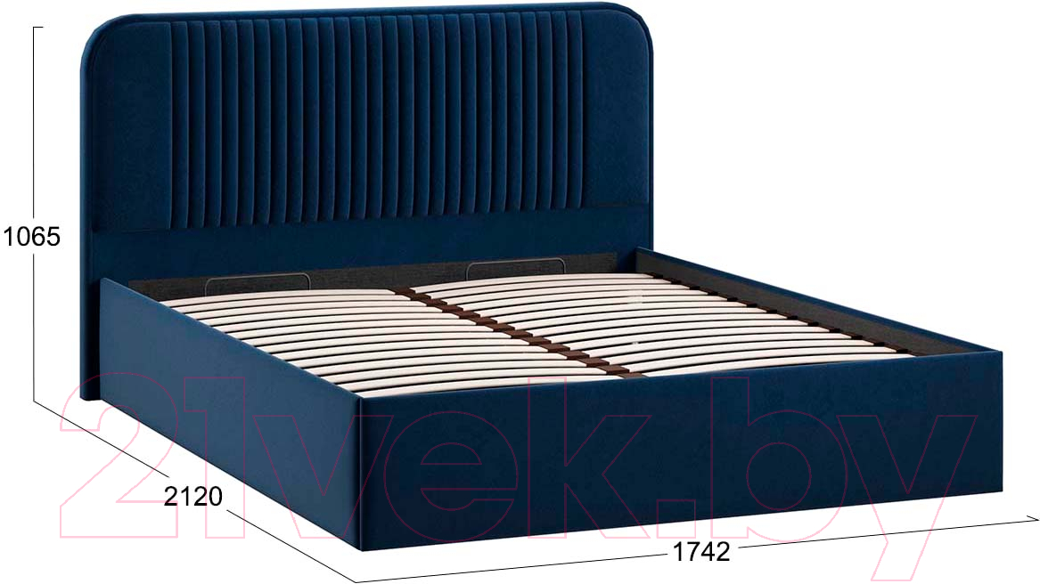 Двуспальная кровать ТриЯ Тиффани Тип 1 c ПМ 160x200 (микровелюр Wellmart Blue) — фото 4