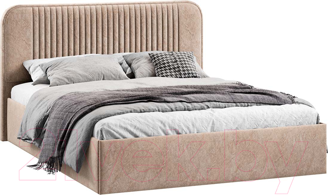 Двуспальная кровать ТриЯ Тиффани Тип 1 c ПМ 160x200 (микровелюр Wellmart Dark Beige) — фото 1