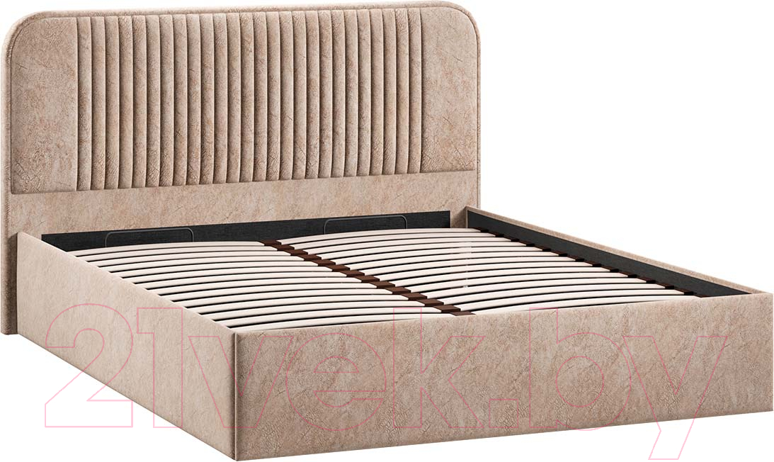 Двуспальная кровать ТриЯ Тиффани Тип 1 c ПМ 160x200 (микровелюр Wellmart Dark Beige) — фото 2