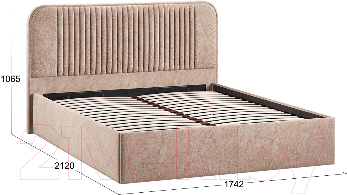 Двуспальная кровать ТриЯ Тиффани Тип 1 c ПМ 160x200 (микровелюр Wellmart Dark Beige) — фото 4