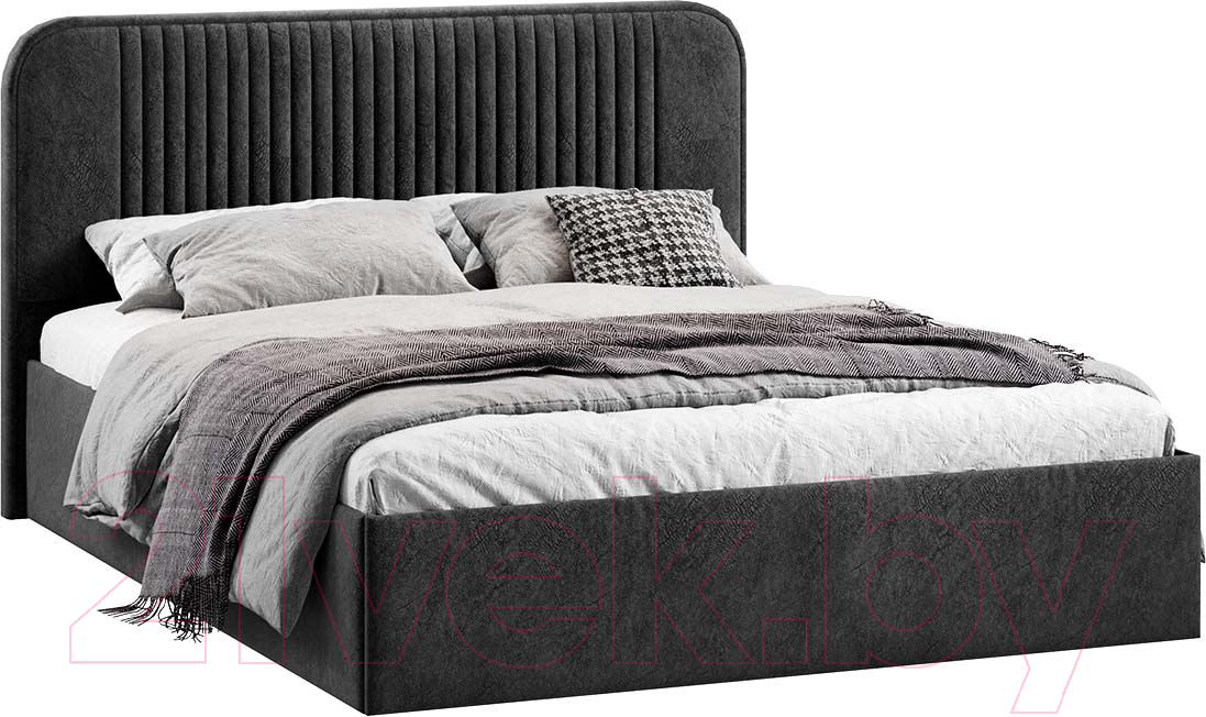 Двуспальная кровать ТриЯ Тиффани Тип 1 c ПМ 160x200 (микровелюр Wellmart Graphite) — фото 1