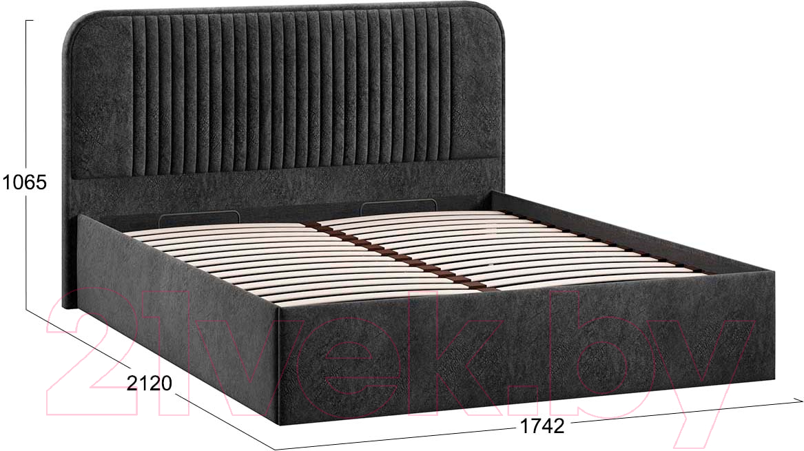 Двуспальная кровать ТриЯ Тиффани Тип 1 c ПМ 160x200 (микровелюр Wellmart Graphite) — фото 4
