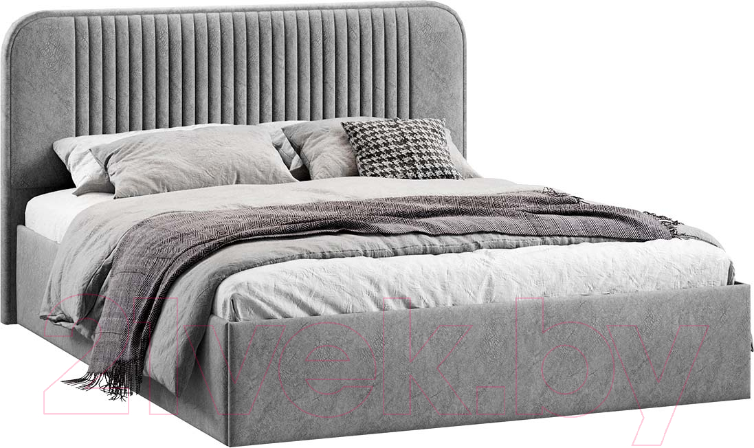 Двуспальная кровать ТриЯ Тиффани Тип 1 c ПМ 160x200 (микровелюр Wellmart Silver) — фото 1