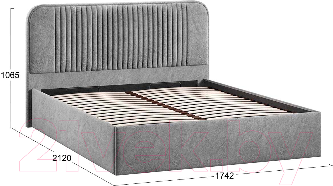 Двуспальная кровать ТриЯ Тиффани Тип 1 c ПМ 160x200 (микровелюр Wellmart Silver) — фото 4
