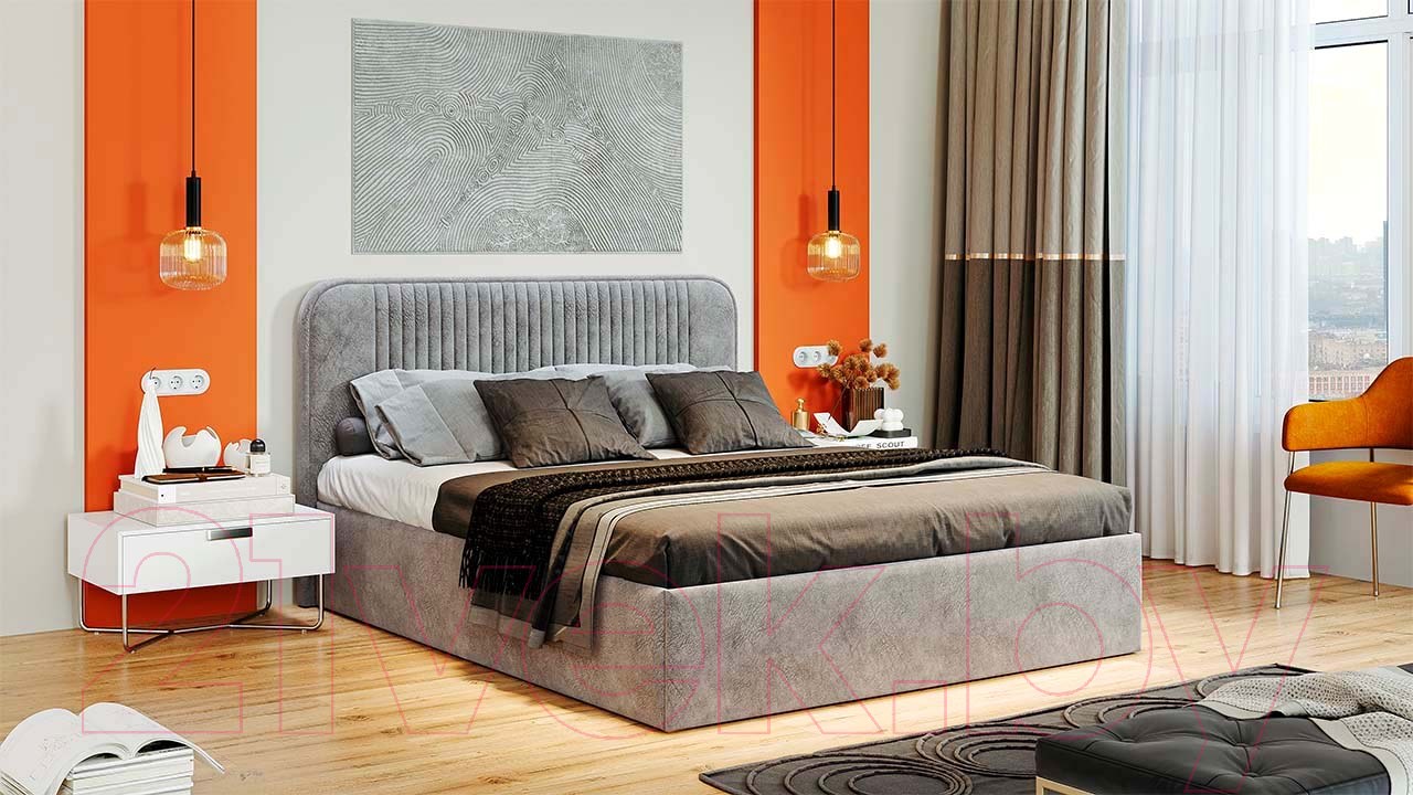 Двуспальная кровать ТриЯ Тиффани Тип 1 c ПМ 160x200 (микровелюр Wellmart Silver) — фото 5