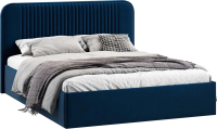 Двуспальная кровать ТриЯ Тиффани Тип 1 c ПМ и заглушиной 160x200 (микровелюр Wellmart Blue) - 