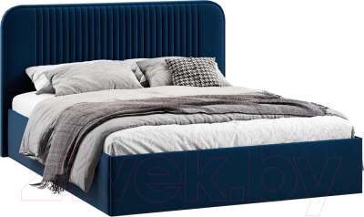 Двуспальная кровать ТриЯ Тиффани Тип 1 c ПМ и заглушиной 160x200 (микровелюр Wellmart Blue)