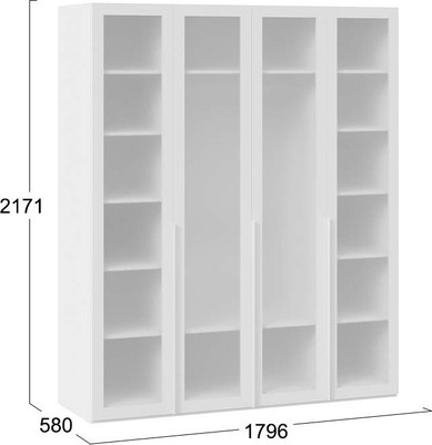 Шкаф ТриЯ Порто СМ-393.07.114 с 4 стеклянными дверями (белый жемчуг/стекло сатин белое)