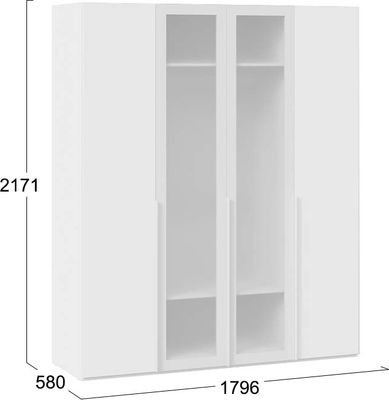 Шкаф ТриЯ Порто СМ-393.07.116 с 2 глухими и 2 стеклянными дверями (белый жемчуг/стекло сатин белое)