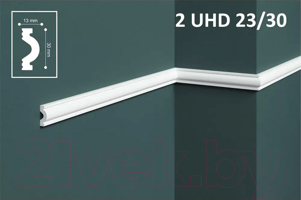 Молдинг SOLID 2 UHD 23/30-СВ из полимера высокой плотности (2м, белый) — фото 2