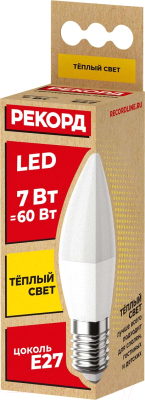 Набор ламп Рекорд LED B37 7W Е27 3000К (5шт)