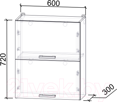 Шкаф навесной для кухни Интерлиния Компо ВШ60-720-2дг (вудлайн)