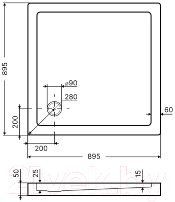 Душевой поддон Axus Kvadro 90x90 / PK-90