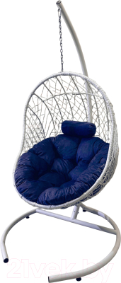 Кресло подвесное Craftmebelby Кокон балконное с подушкой (синий/белый)