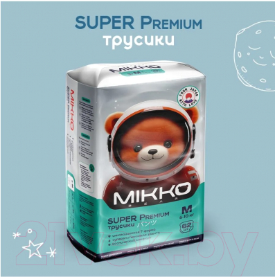 Подгузники-трусики детские Mikko Bear Super Premium M 6-10кг (62шт)