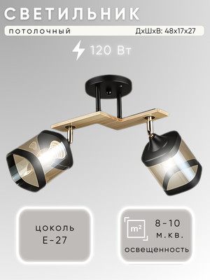 Потолочный светильник Aitin-Pro НПБ 02-2x60-101 / N5292/2 (черный/дерево) -
