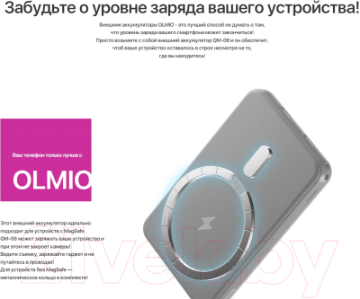 Портативное зарядное устройство Olmio QM-06 5000mAh 20W / 044471 (серый)