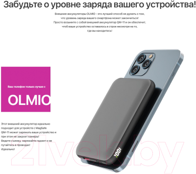 Портативное зарядное устройство Olmio QM-11 QuickCharge 10000mAh 22.5W / 039194 (серый)