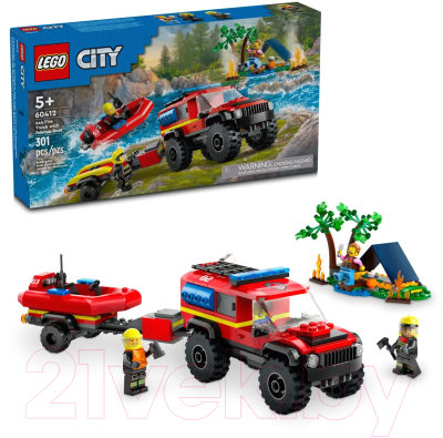 Конструктор Lego City Fire Пожарная машина 4x4 со спасительным катером / 60412 