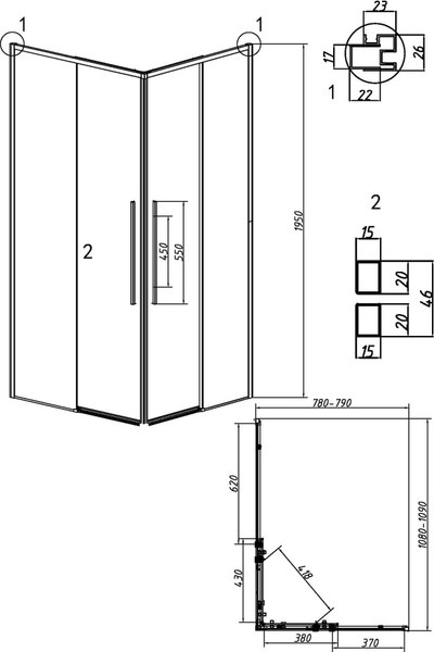 Душевой уголок Grossman Galaxy 110x80x195 / 300.K33.01.1180.21.10 (черный матовый/тонированное стекло)