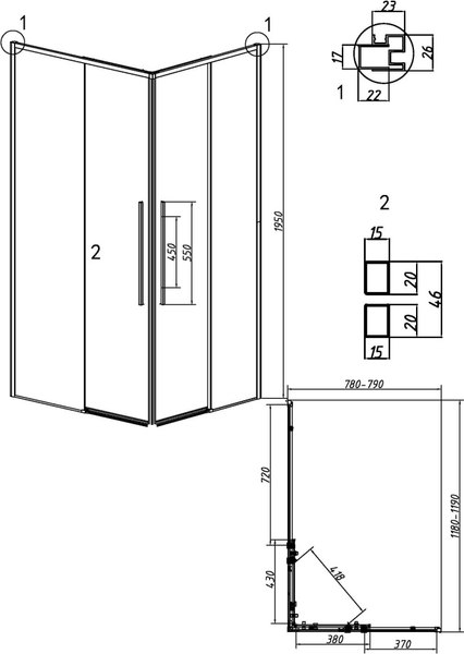 Душевой уголок Grossman Galaxy 120x80x195 / 300.K33.01.1280.21.10 (черный матовый/тонированное стекло)