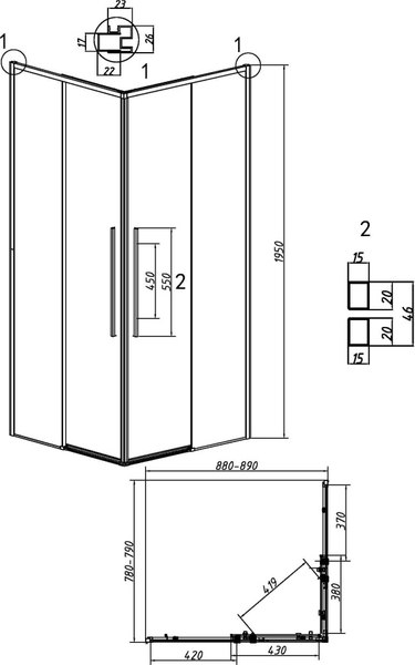 Душевой уголок Grossman Galaxy 90x80x195 / 300.K33.01.9080.42.00 (графит сатин/прозрачное стекло)