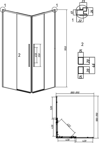 Душевой уголок Grossman Galaxy 100x90x195 / 300.K33.01.1090.32.00 (золото сатин/прозрачное стекло)