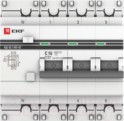 Дифференциальный автомат EKF PROxima АД-32 3P+N 16А 30мА 4.5кА DA32-16-30-4P-pro