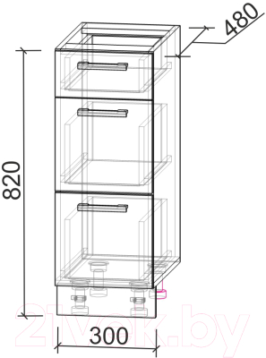 Шкаф-стол кухонный Интерлиния Компо НШ30рш3 1м+2б (дуб веллингтон)