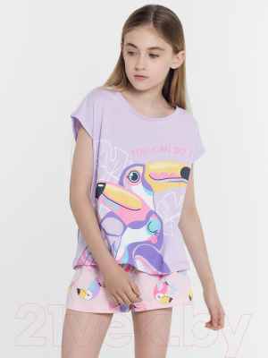 Пижама детская Mark Formelle 567737 (р.140-68, светло-лиловый/птички на розовом)