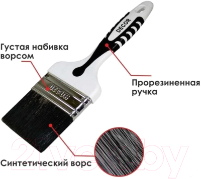 Набор кистей малярных Decor Black White для грунта / 840-075.21 (2шт)