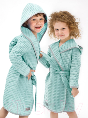 Халат детский Amarobaby Waffle с капюшоном / AB-OD22-WAF2502/32-134  (мятный, р.134-140)
