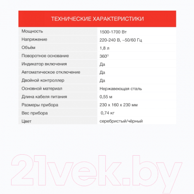 Изображение товара Электрочайник StarWind SKS1771 (серебристый/черный)