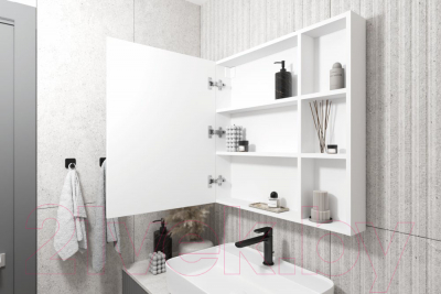 Шкаф с зеркалом для ванной Mobi Зеркальный 16.312.03 (белый PE шагрень)