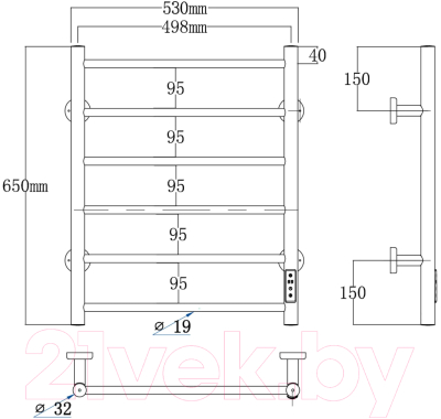 Полотенцесушитель электрический Roxen Caspia BK-109-6T / 11070-5365С